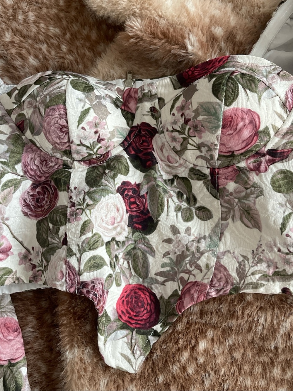 Floral Bustier Top in White with Pink & Red Roses - Picture 2 of 5
